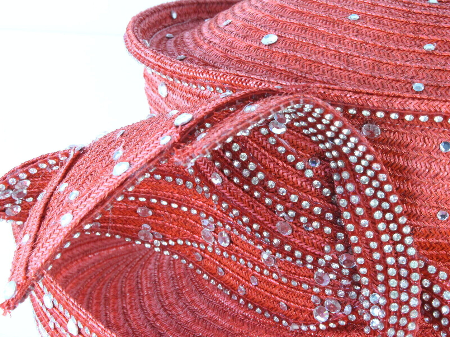 George Zamaul Couture Ladies Red Boutique Hat W/ Rhinestones 7 56cm