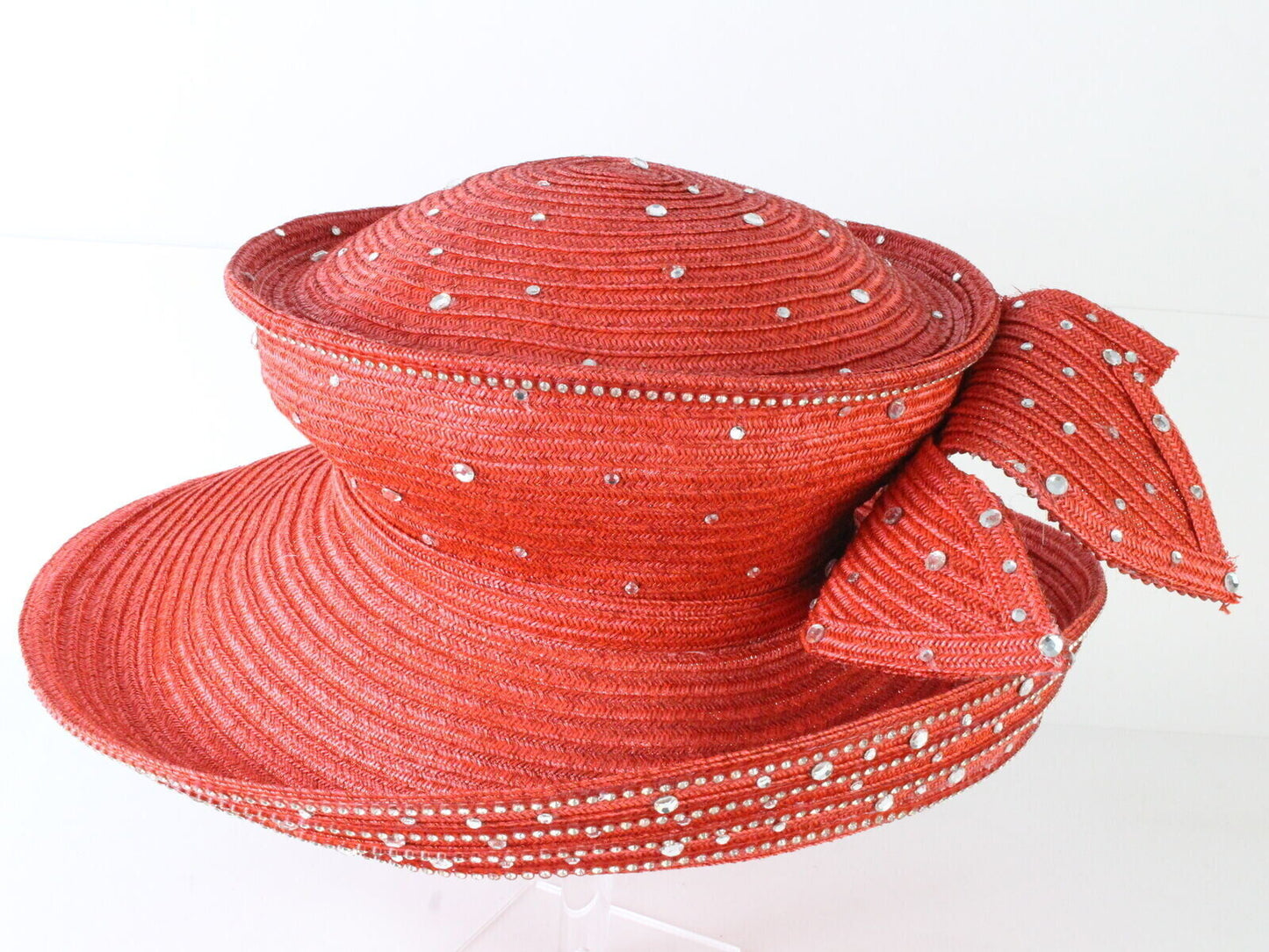 George Zamaul Couture Ladies Red Boutique Hat W/ Rhinestones 7 56cm