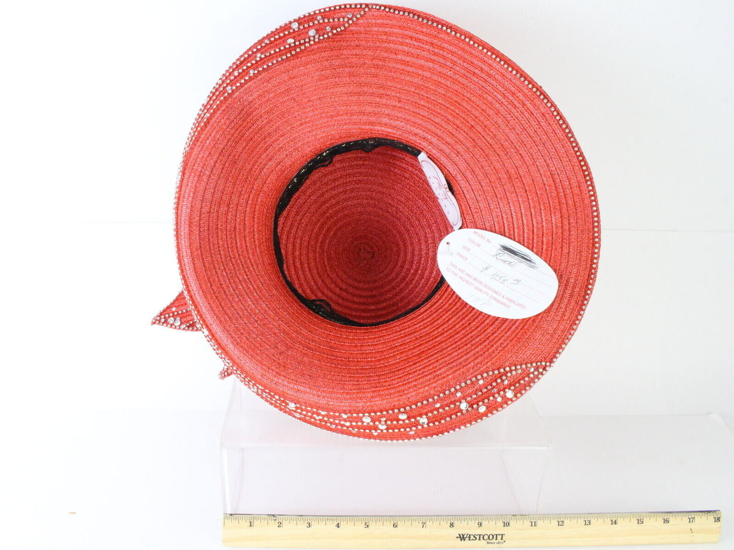 George Zamaul Couture Ladies Red Boutique Hat W/ Rhinestones 7 56cm