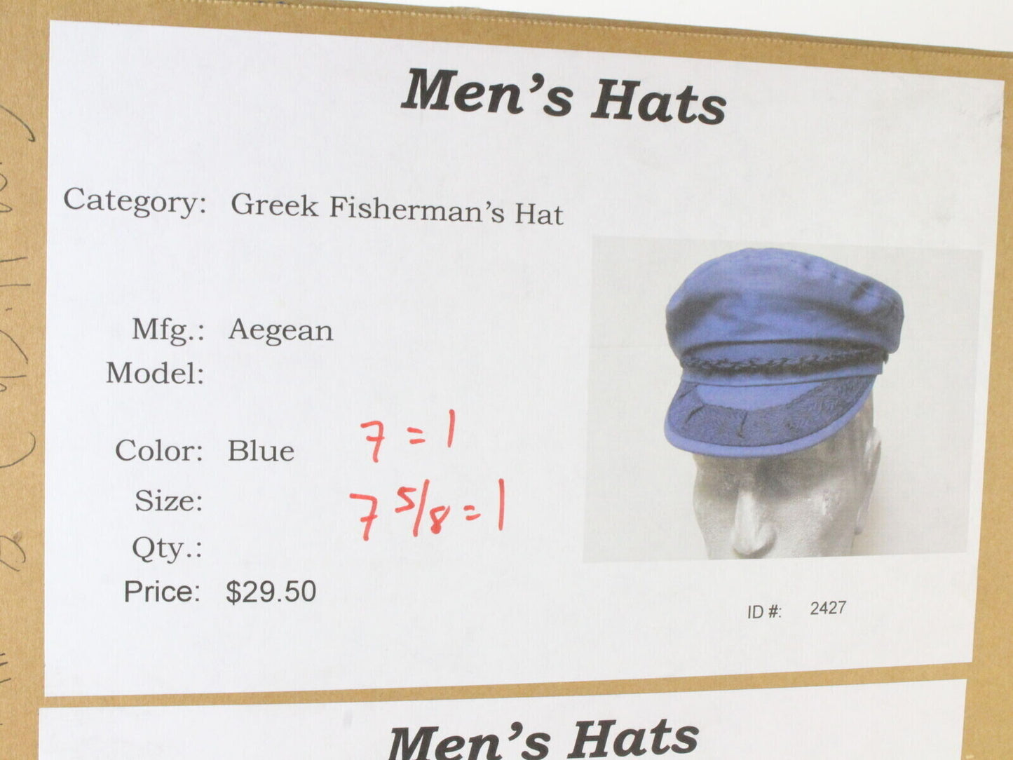 Greek Fisherman Hat Mens Blue Cotton Cap MULTIPLE SIZES