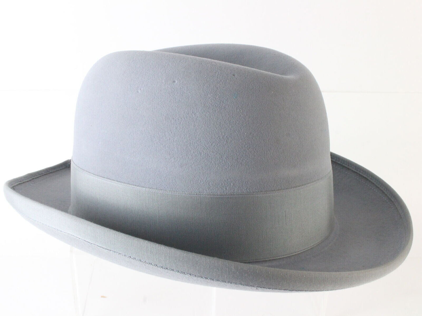 Biltmore Imperial Mens Pearl Gray Felt Homburg W/ Blue Feather 7 3/4 62cm