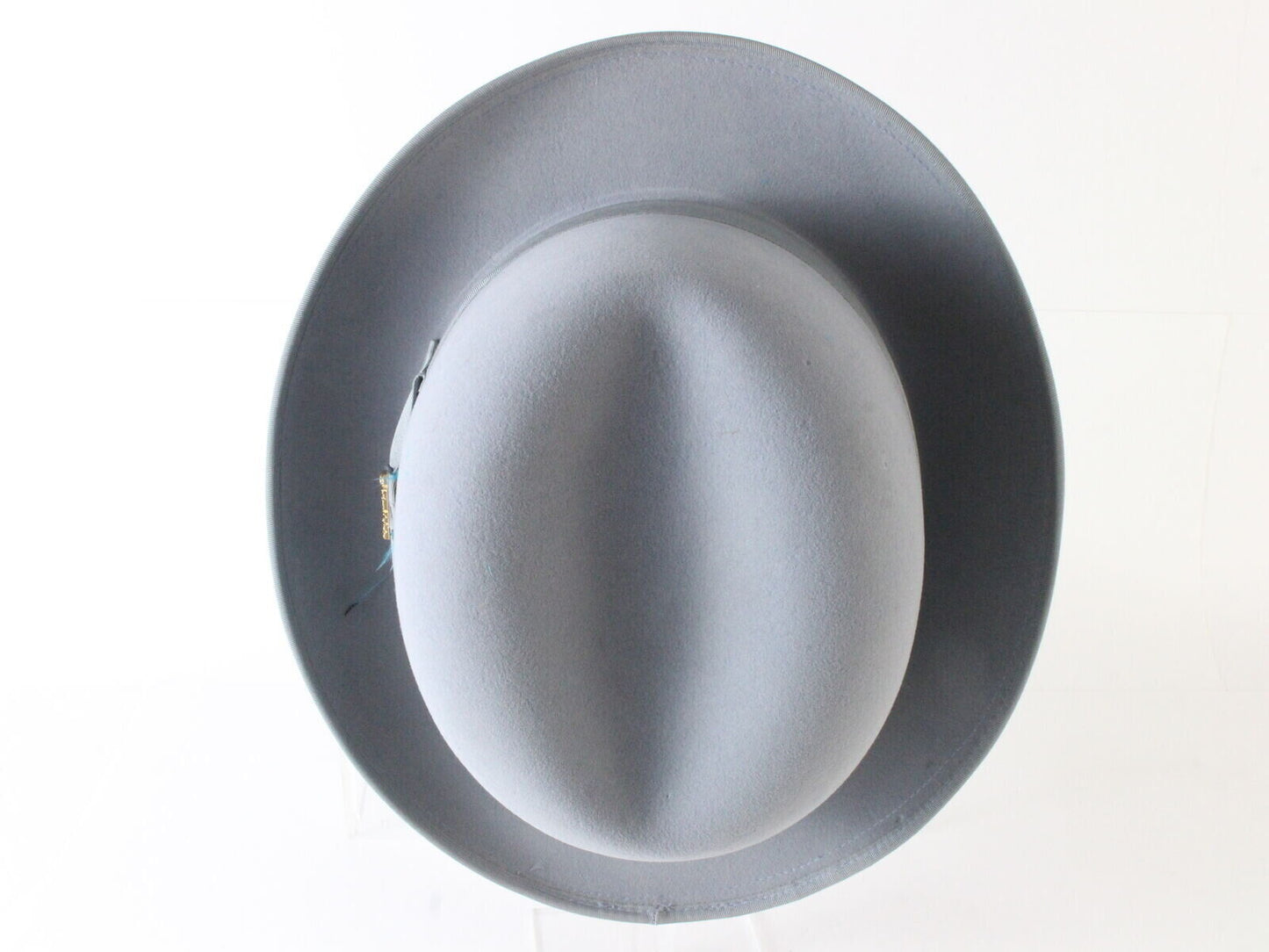 Biltmore Imperial Mens Pearl Gray Felt Homburg W/ Blue Feather 7 3/4 62cm