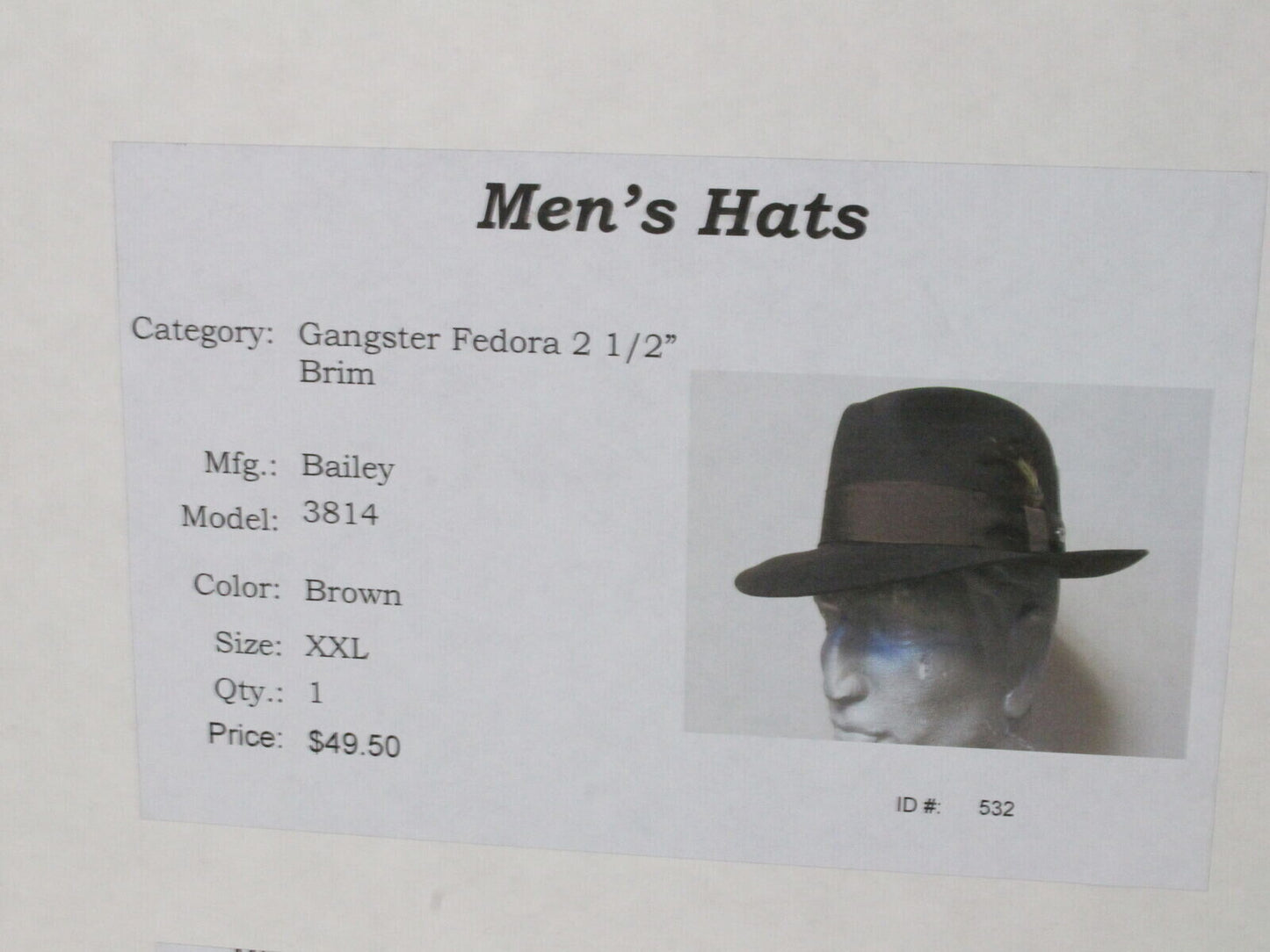 Bailey Gangster Mens Brown Felt Fedora MULTIPLE SIZES