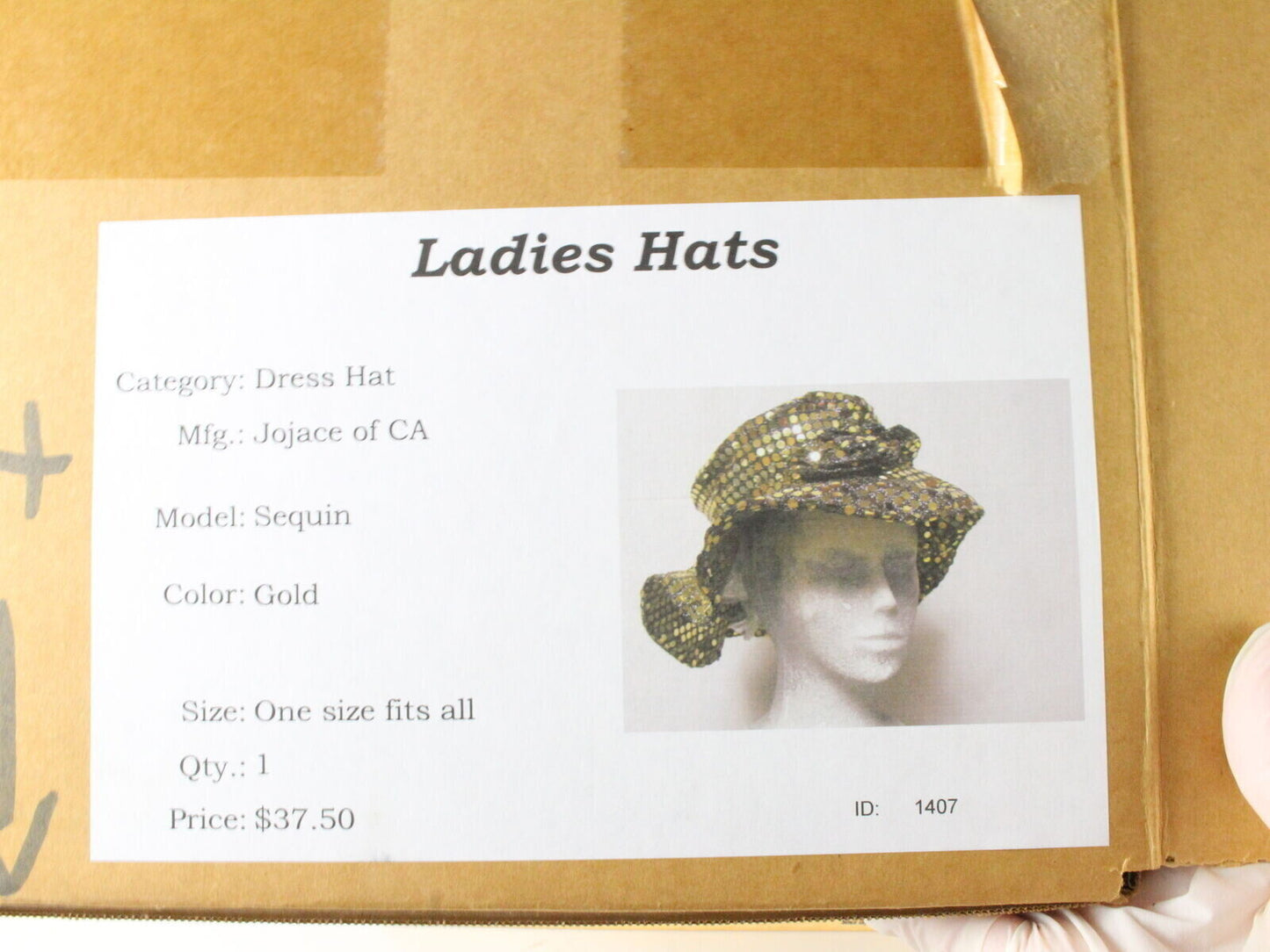 Jojace Of California Ladies Gold Sequin Hat 7 3/4 62cm