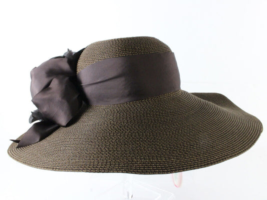 Frank Olive New York Ladies Brown Sun Hat W/ Ribbon And Flowers 6 7/8 55cm