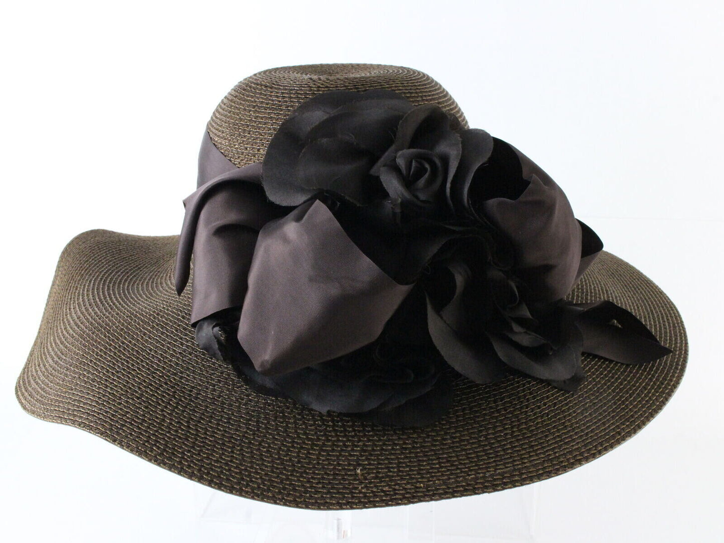 Frank Olive New York Ladies Brown Sun Hat W/ Ribbon And Flowers 6 7/8 55cm