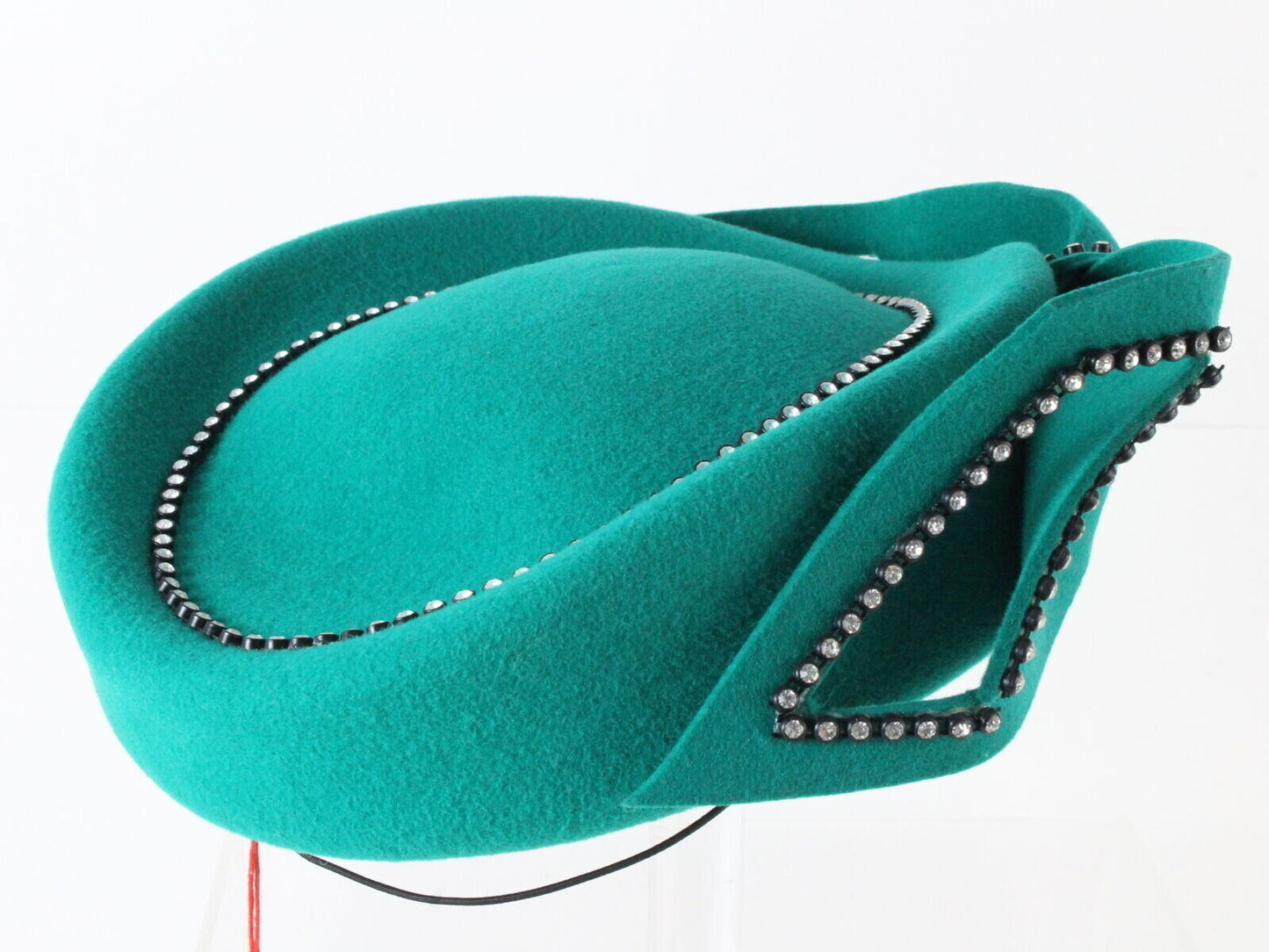 Adolfo II Ladies Green Wool Felt Hat W/ Rhinestones MULTIPLE SIZES