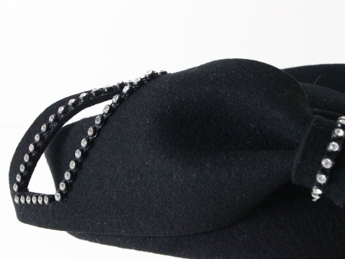 Adolfo II Ladies Black Wool Felt Hat W/ Rhinestones 6 5/8 53cm