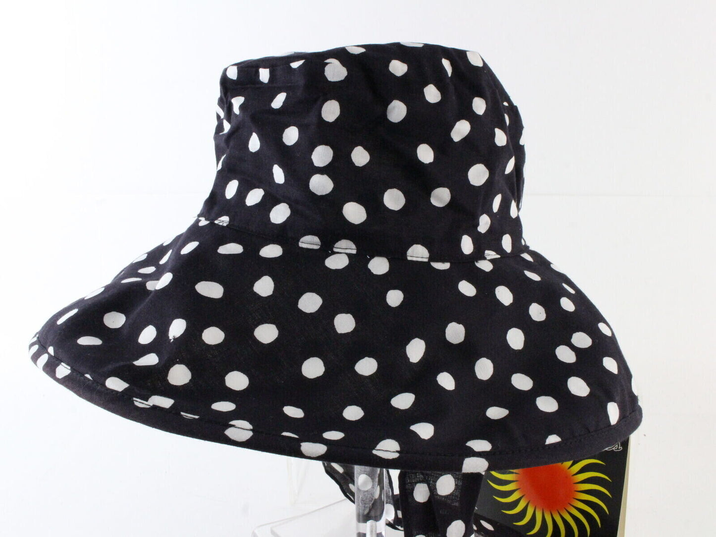 Sonni Ladies Black And White Polka Dot Convertible Cotton Sun Hat 7 1/4 58cm