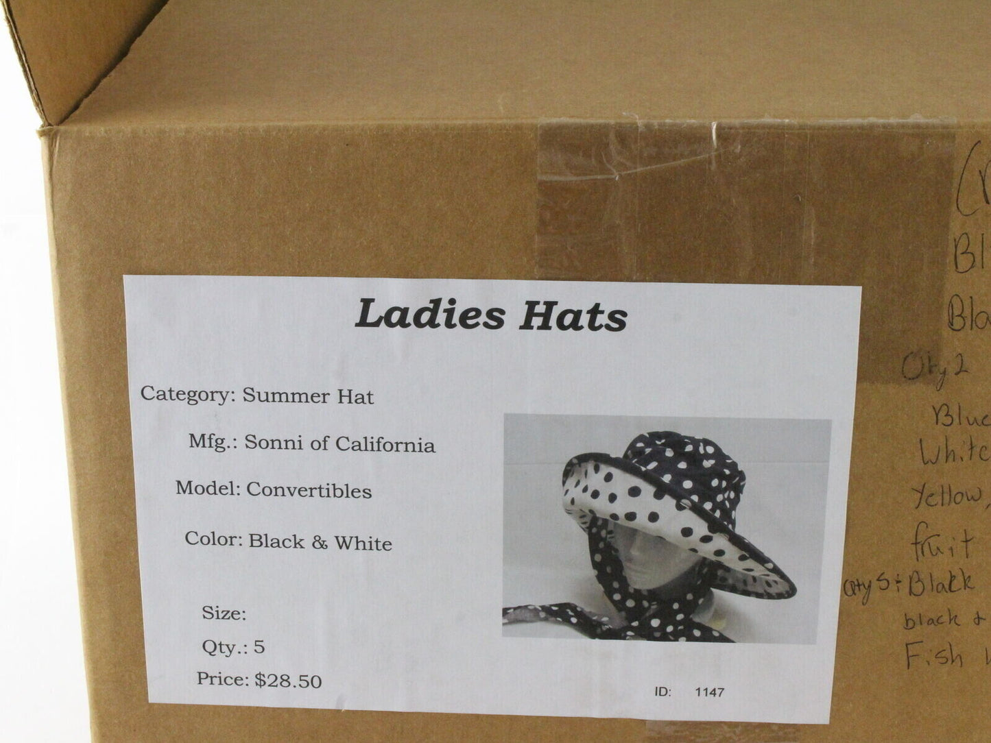 Sonni Ladies Black And White Polka Dot Convertible Cotton Sun Hat 7 1/4 58cm