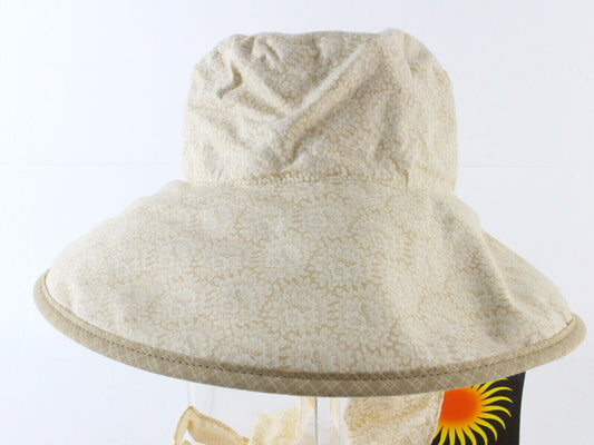 Sonni Ladies Tan Floral Print W/ Tan Plaid Convertible Cotton Sun Hat 7 1/4 58cm