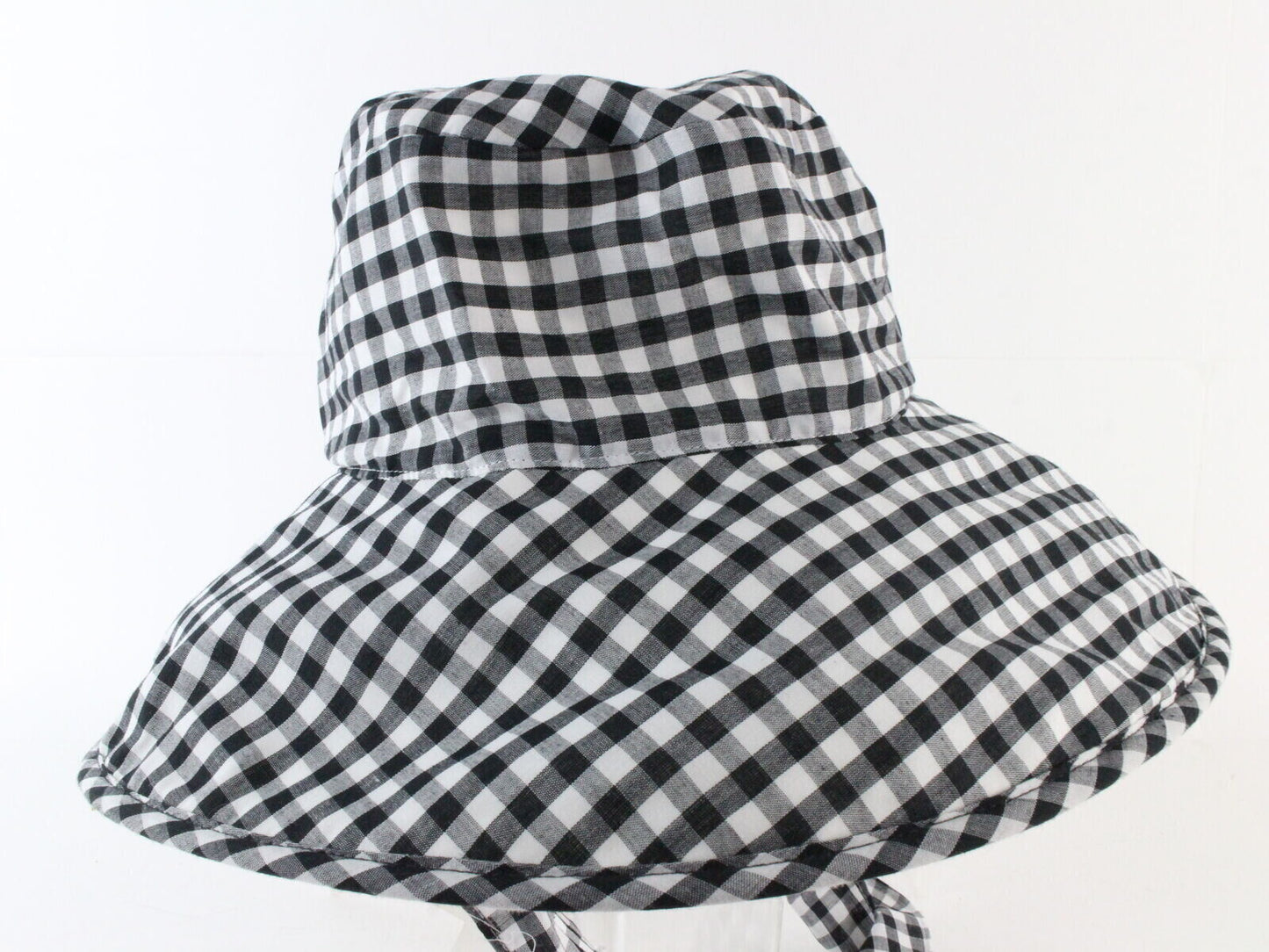 Sonni Ladies Black And White Gingham Convertible Cotton Sun Hat 7 1/4 58cm