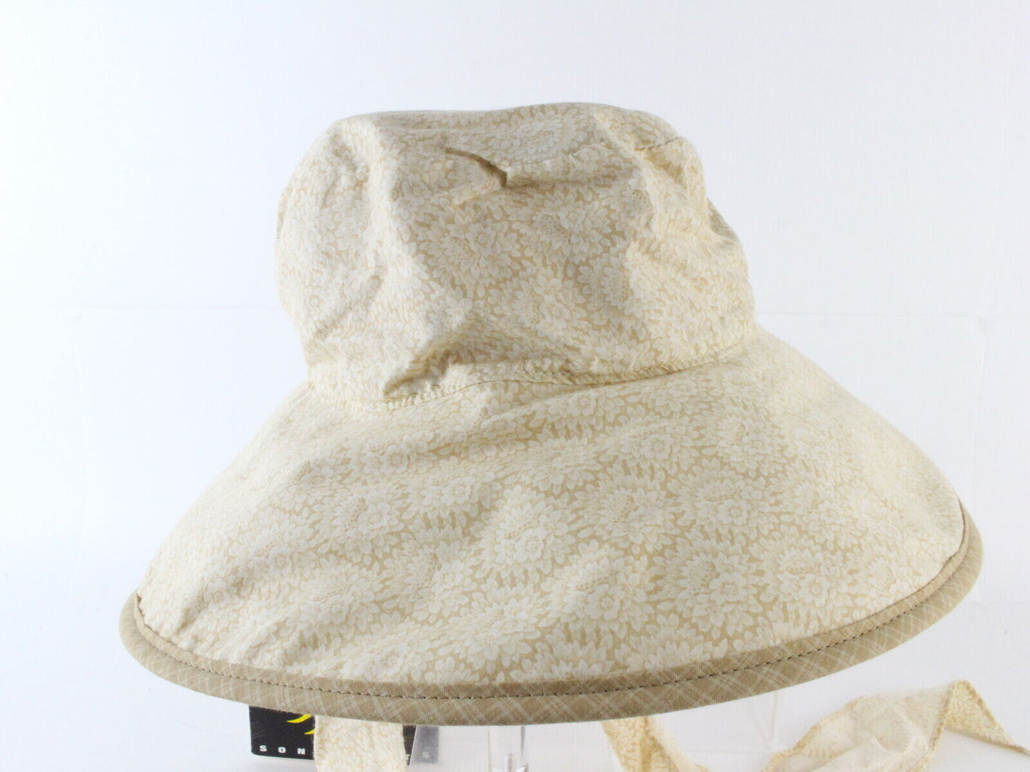 Sonni Ladies Tan Floral Print W/ Tan Plaid Convertible Cotton Sun Hat 7 1/4 58cm