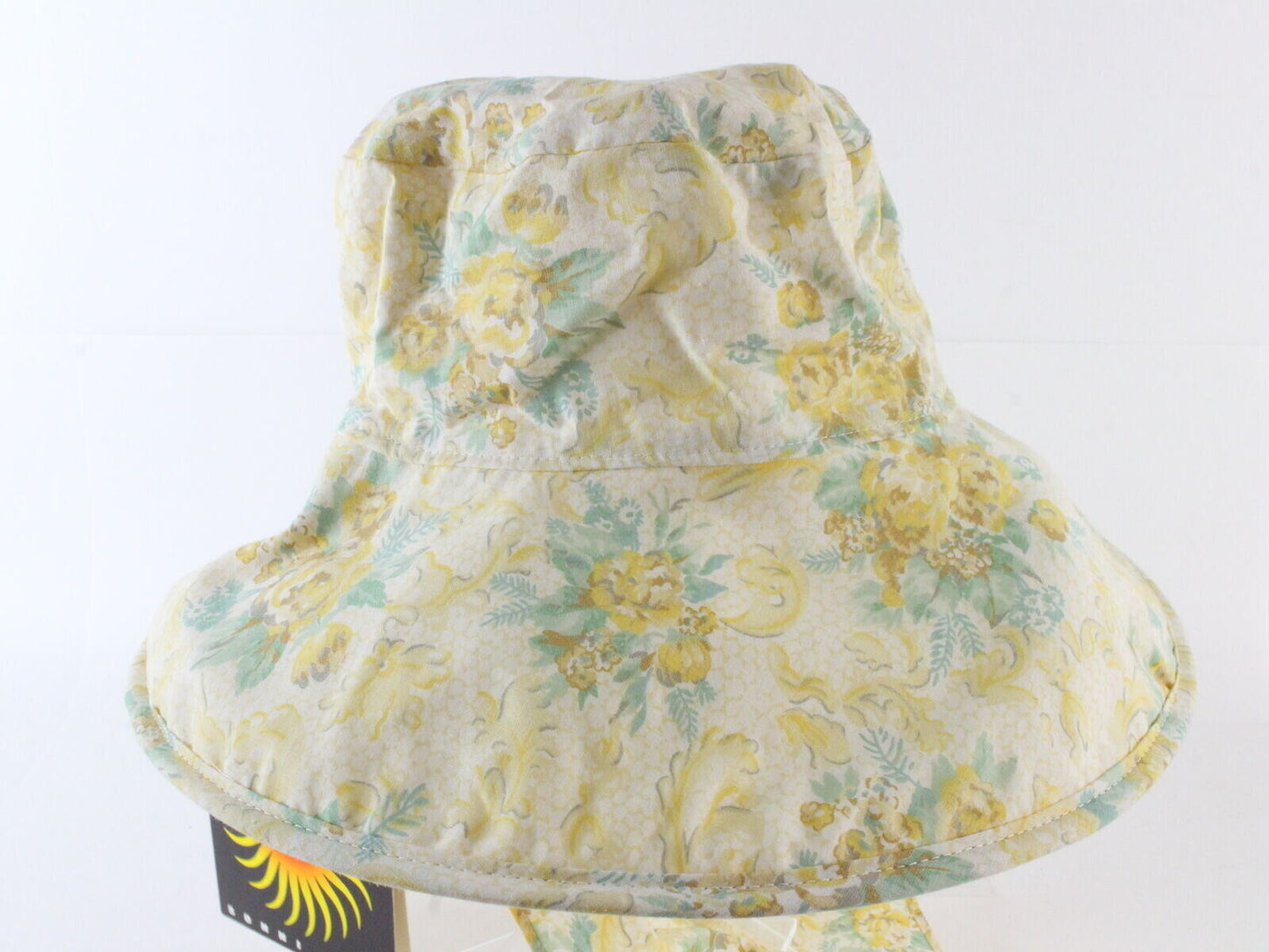 Sonni Ladies Yellow Green Floral W/ Stripe Convertible Cotton Sun Hat 7 1/4 58cm