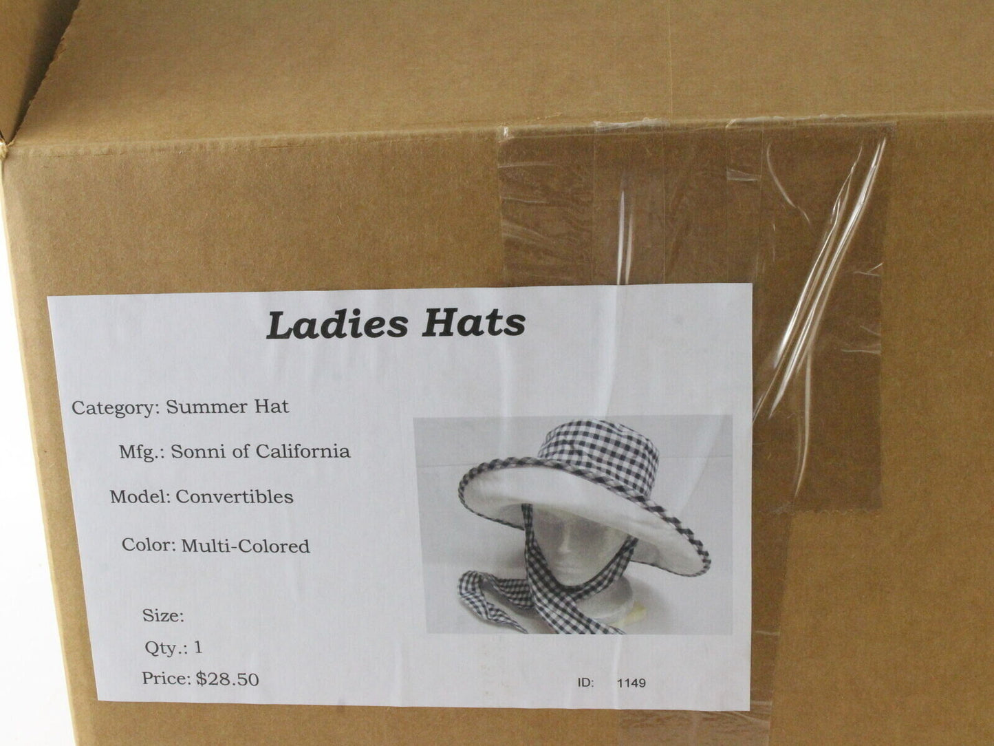 Sonni Ladies Black And White Gingham Convertible Cotton Sun Hat 7 1/4 58cm