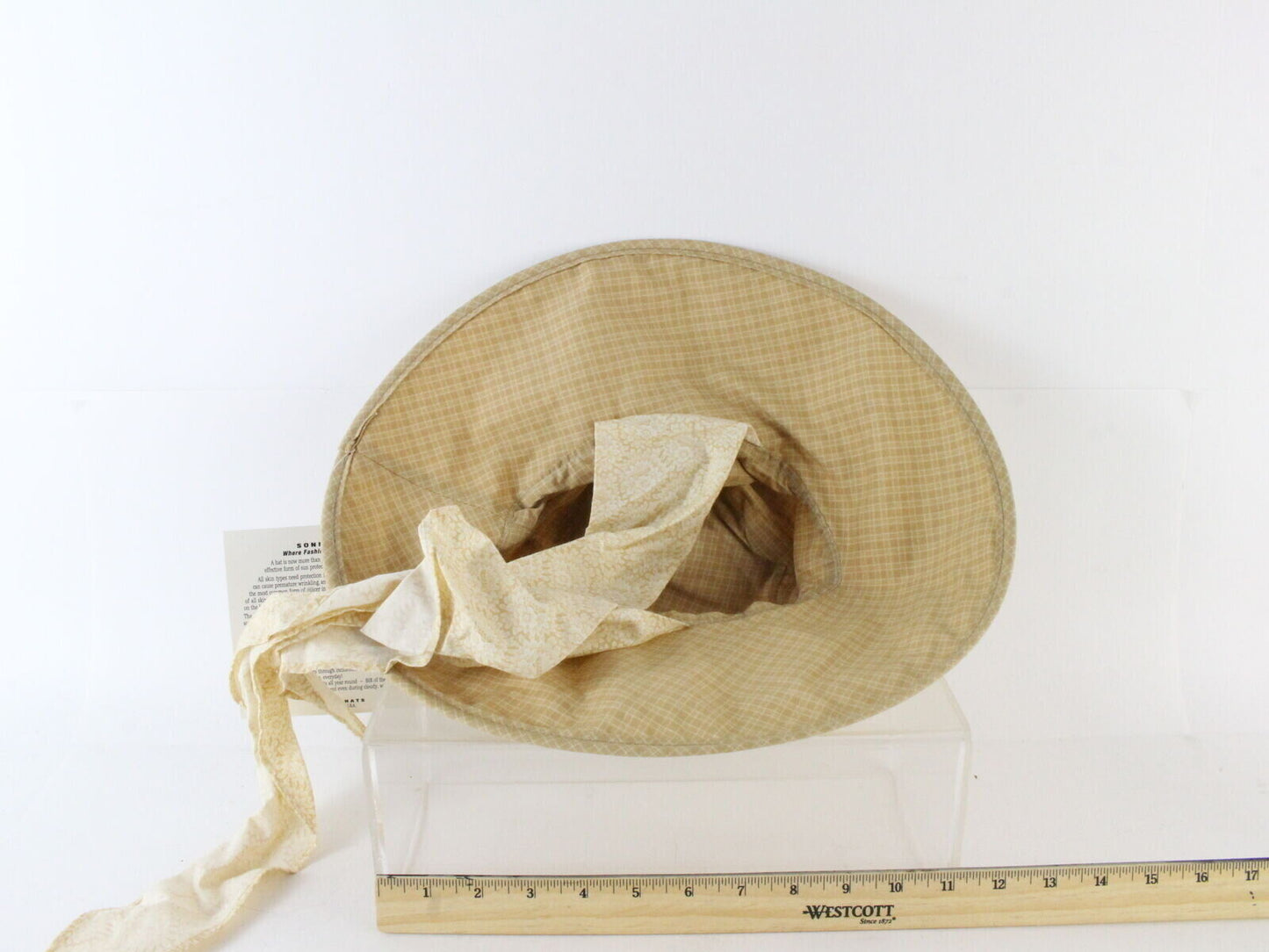 Sonni Ladies Tan Floral Print W/ Tan Plaid Convertible Cotton Sun Hat 7 1/4 58cm