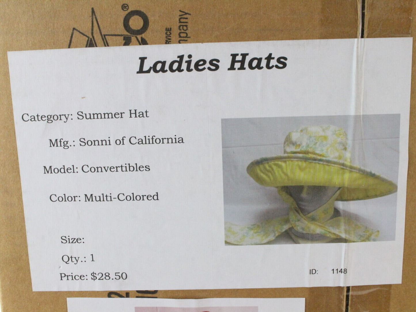 Sonni Ladies Yellow Green Floral W/ Stripe Convertible Cotton Sun Hat 7 1/4 58cm