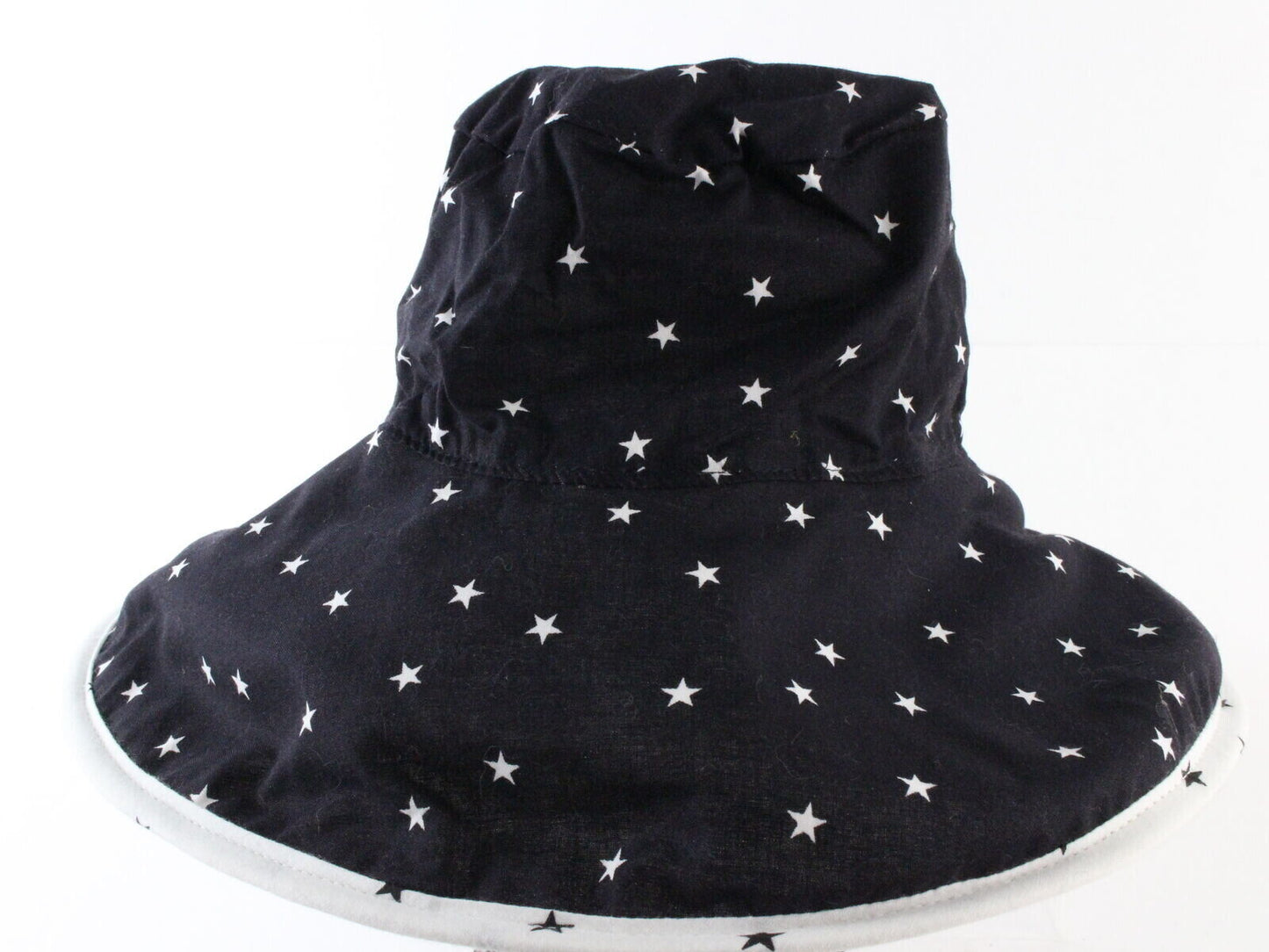 Sonni Ladies Black W/ White Stars Convertible Cotton Sun Hat 7 1/4 58cm