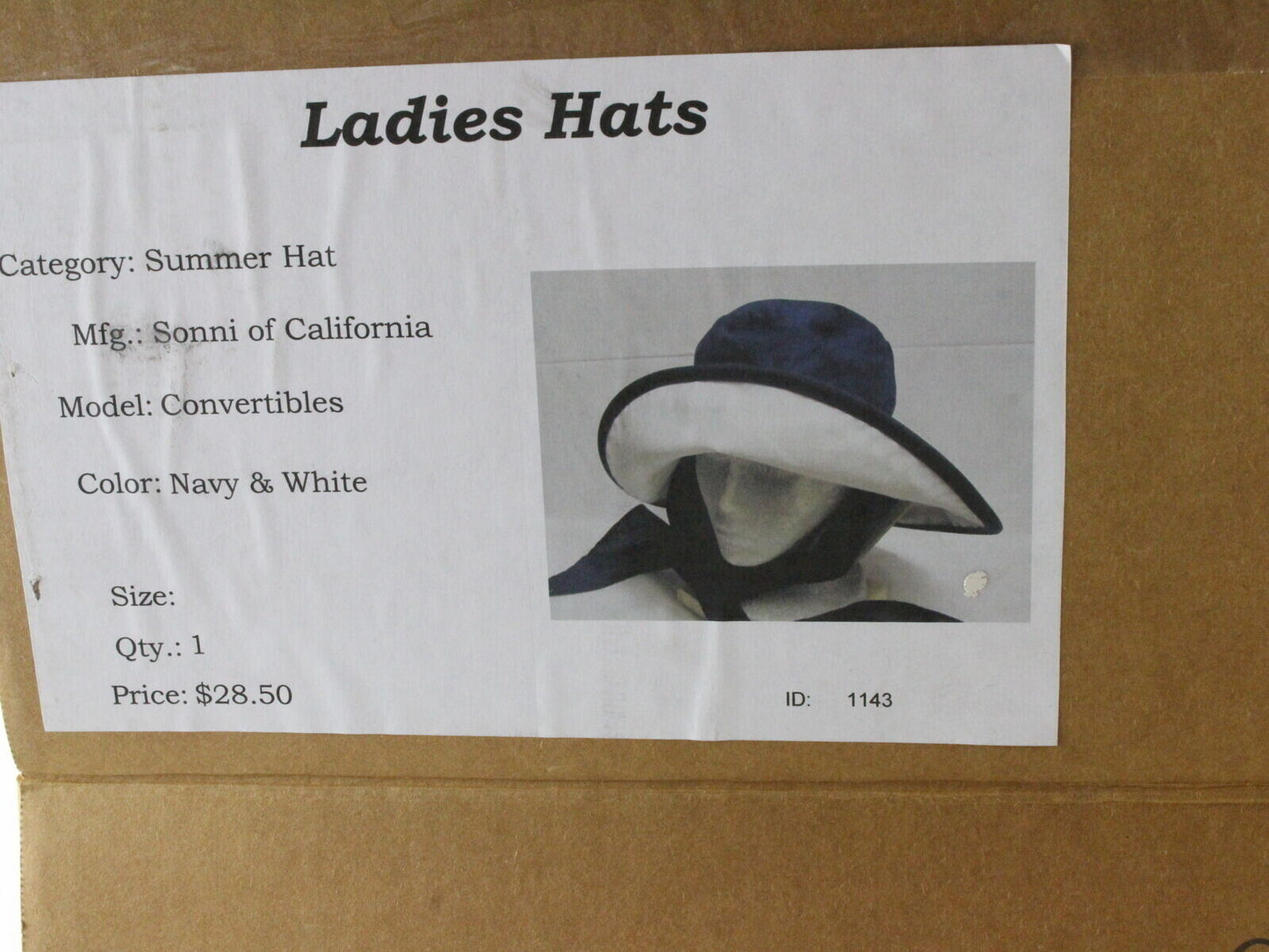 Sonni Ladies Navy Blue W/ White Convertible Cotton Sun Hat 7 1/4 58cm