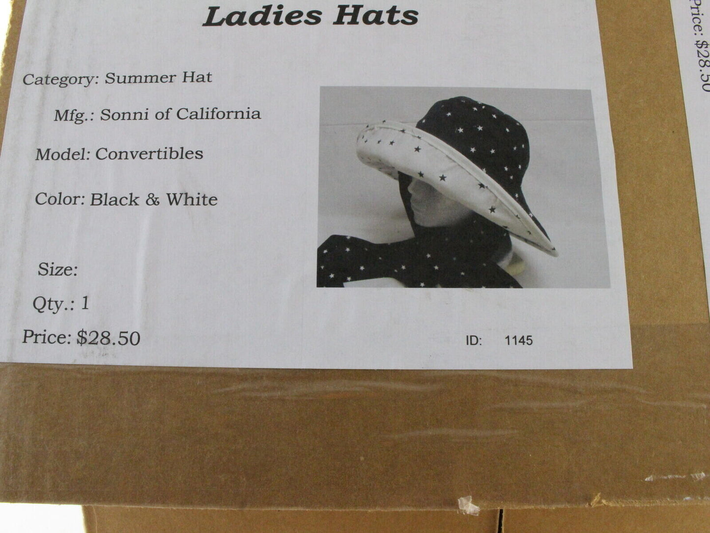 Sonni Ladies Black W/ White Stars Convertible Cotton Sun Hat 7 1/4 58cm