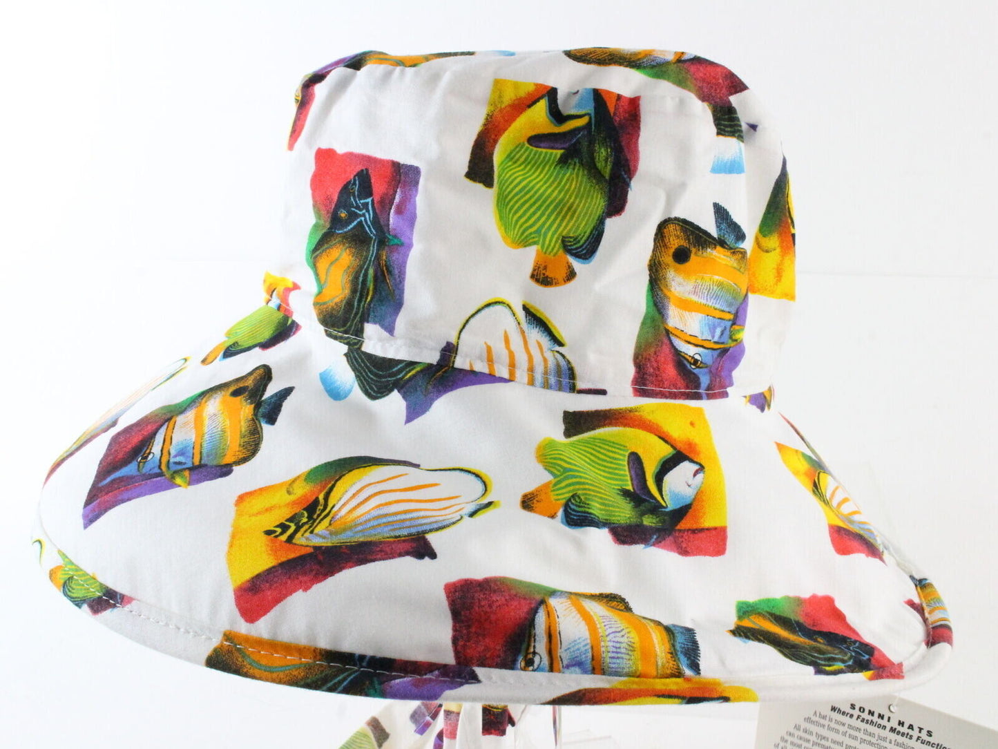 Sonni Ladies Tropical Fish W/ White Convertible Cotton Sun Hat 7 /14 58cm