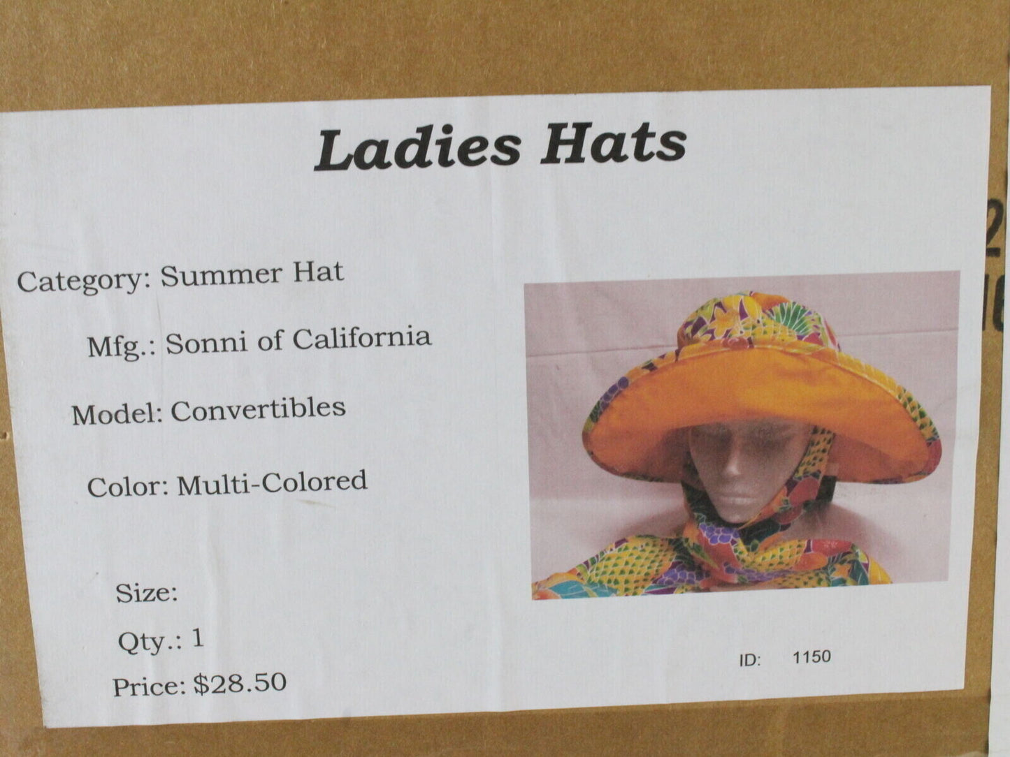 Sonni Ladies Fruit W/ Orange Convertible Cotton Sun Hat 7 1/4 58cm