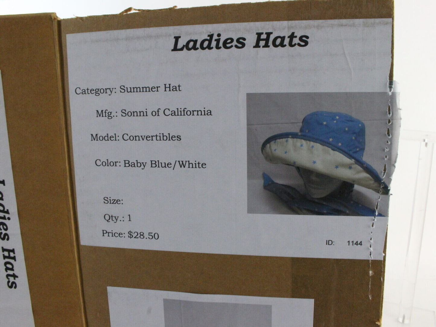 Sonni Ladies Blue W/ White Stars Convertible Cotton Vintage Sun Hat 7 1/4 58cm