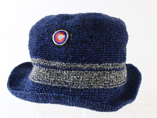 Caldino Ladies Blue Hand Knit Bucket Hat W/ Logo 7 1/8 57cm