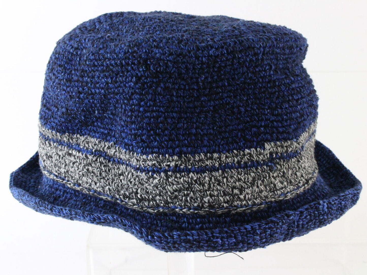 Caldino Ladies Blue Hand Knit Bucket Hat W/ Logo 7 1/8 57cm