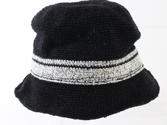 Caldino Ladies Black Hand Knit Cotton Bucket Hat MULTIPLE SIZES