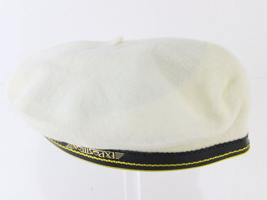 Basque Mens White Wool French Beret W/ Black And Yellow Band MULTIPLE SIZES