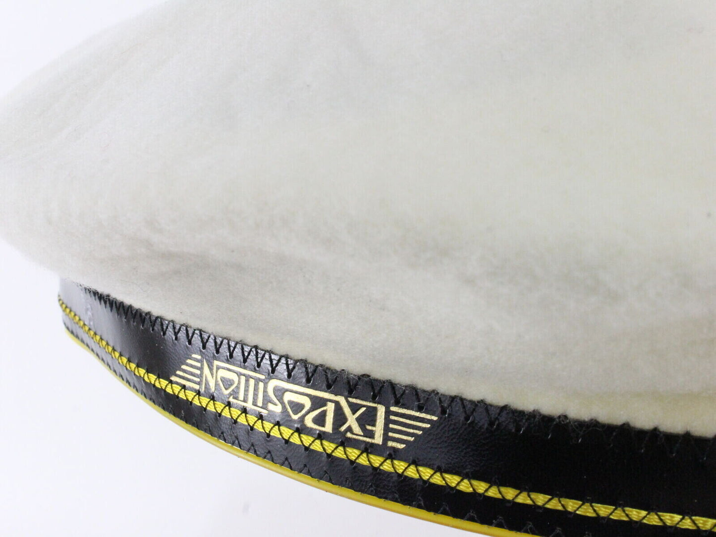 Basque Mens White Wool French Beret W/ Black And Yellow Band MULTIPLE SIZES