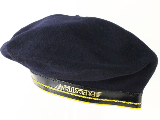 Basque Mens Navy Blue Wool French Beret W/ Black And Yellow Band MULTIPLE SIZES