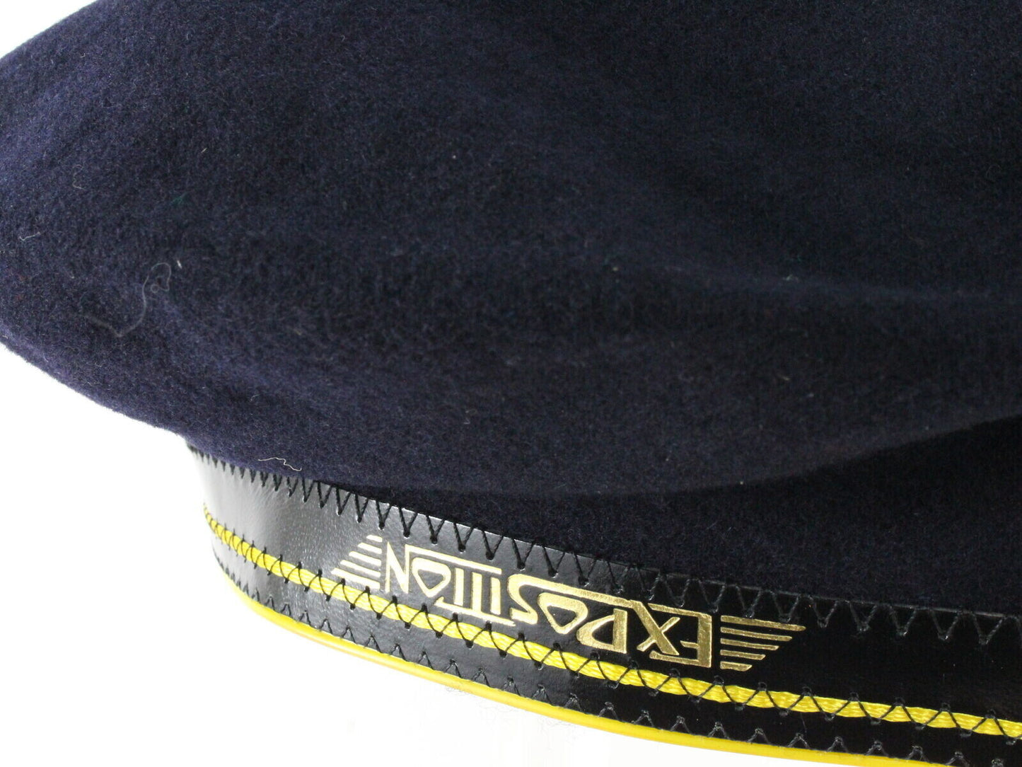 Basque Mens Navy Blue Wool French Beret W/ Black And Yellow Band MULTIPLE SIZES