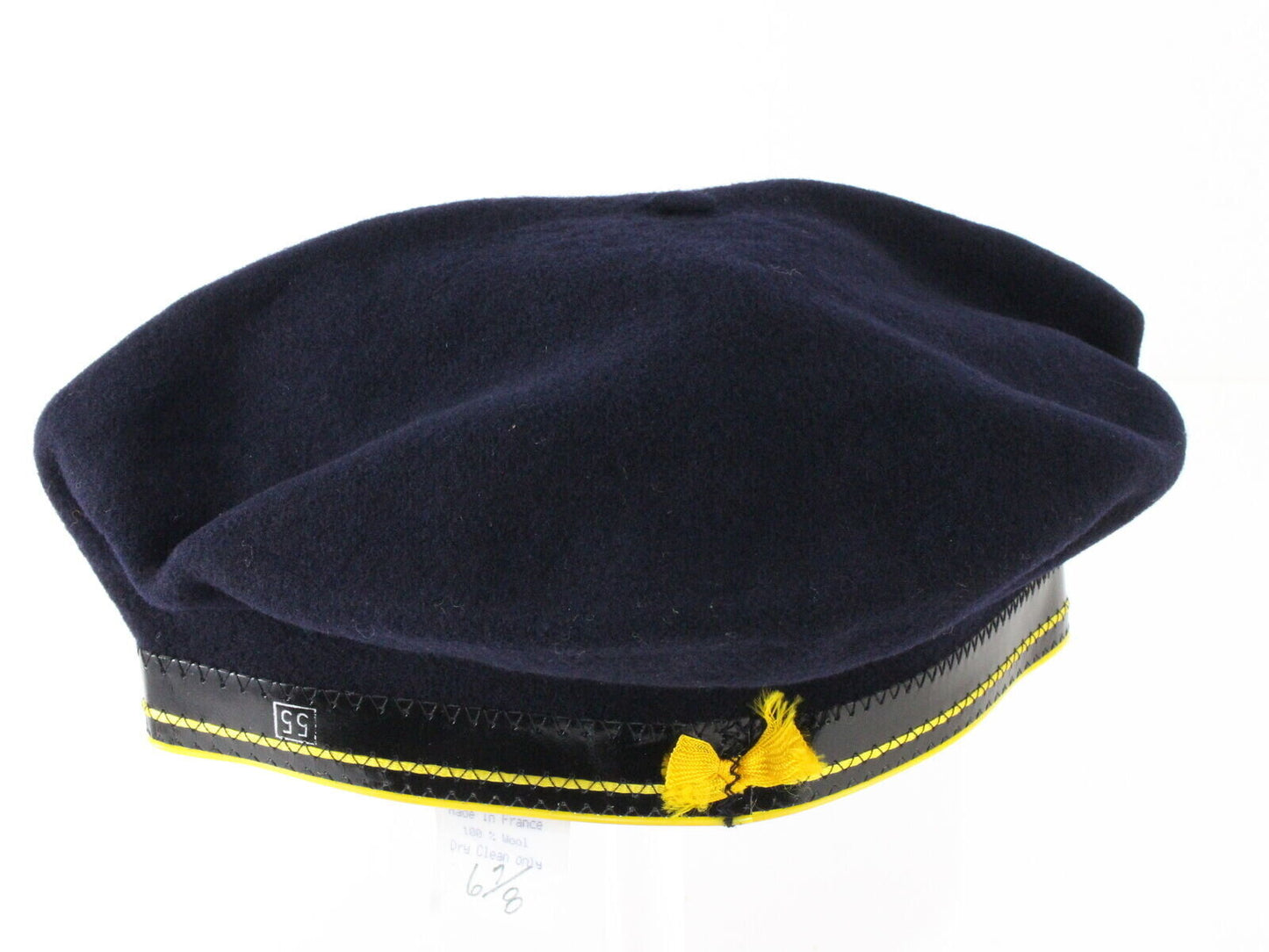 Basque Mens Navy Blue Wool French Beret W/ Black And Yellow Band MULTIPLE SIZES