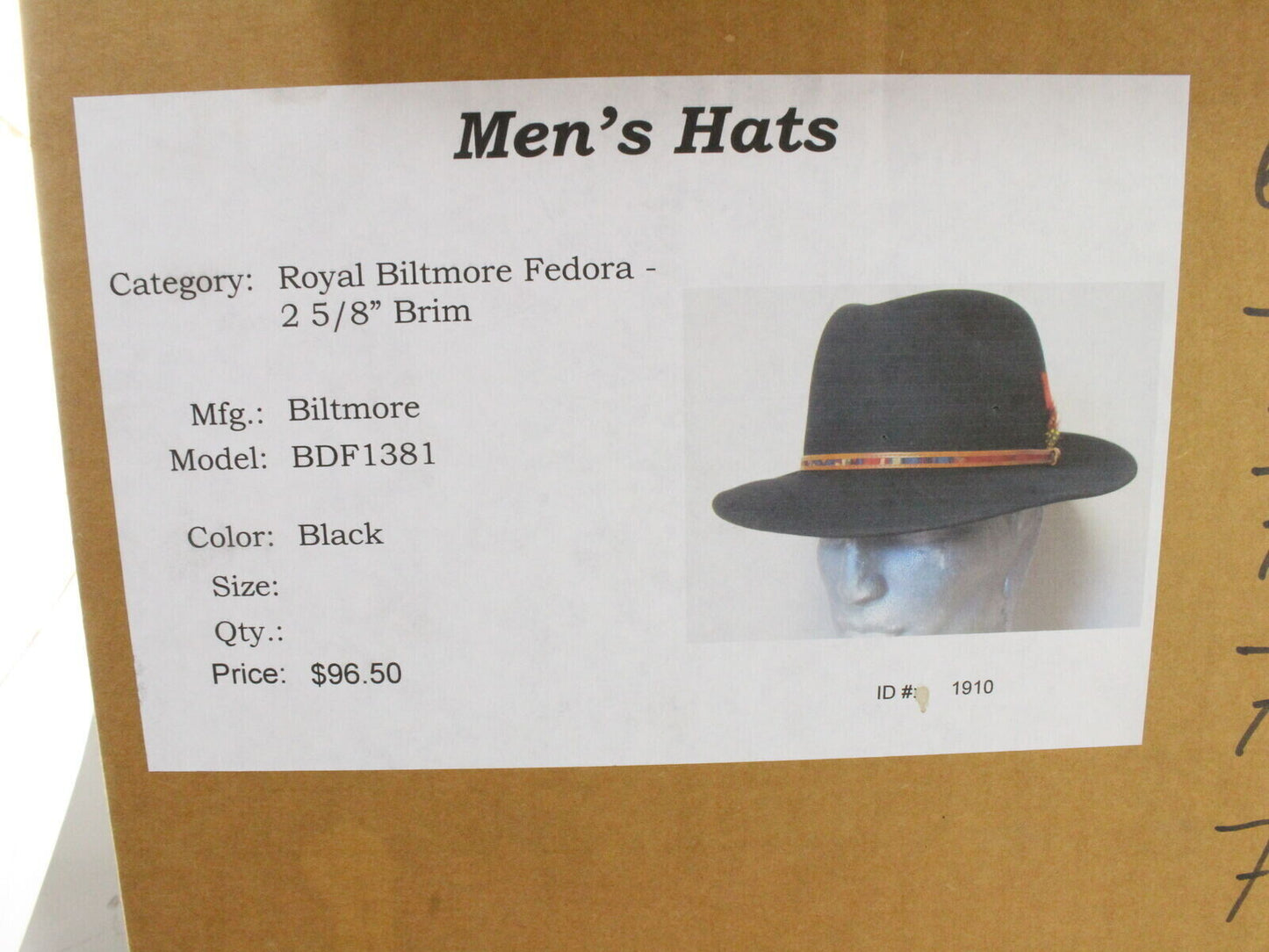 Biltmore Royal Top Hatters Mens Black Felt Fedora 6 7/8 55cm