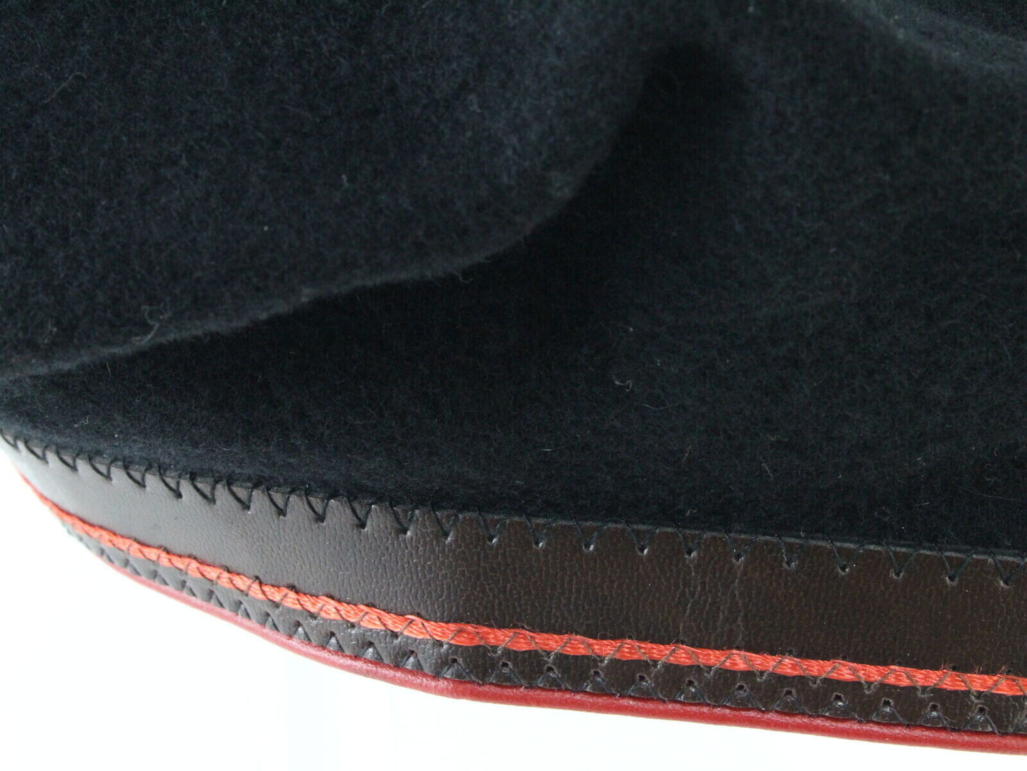 Super Basque Black Wool French Beret W/ Black And Red Band 6 7/8 55cm