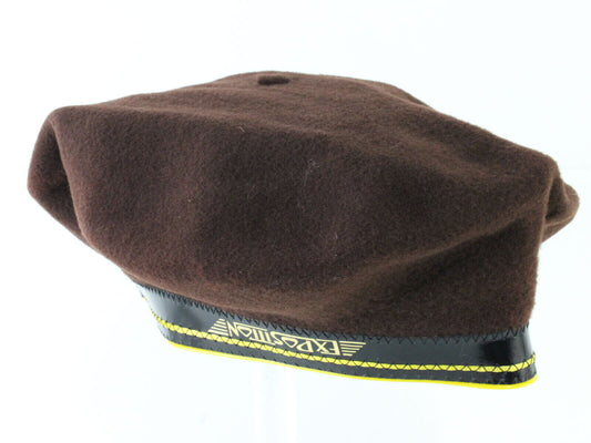 Basque Mens Brown Wool French Beret W/ Black And Yellow Band MULTIPLE SIZES