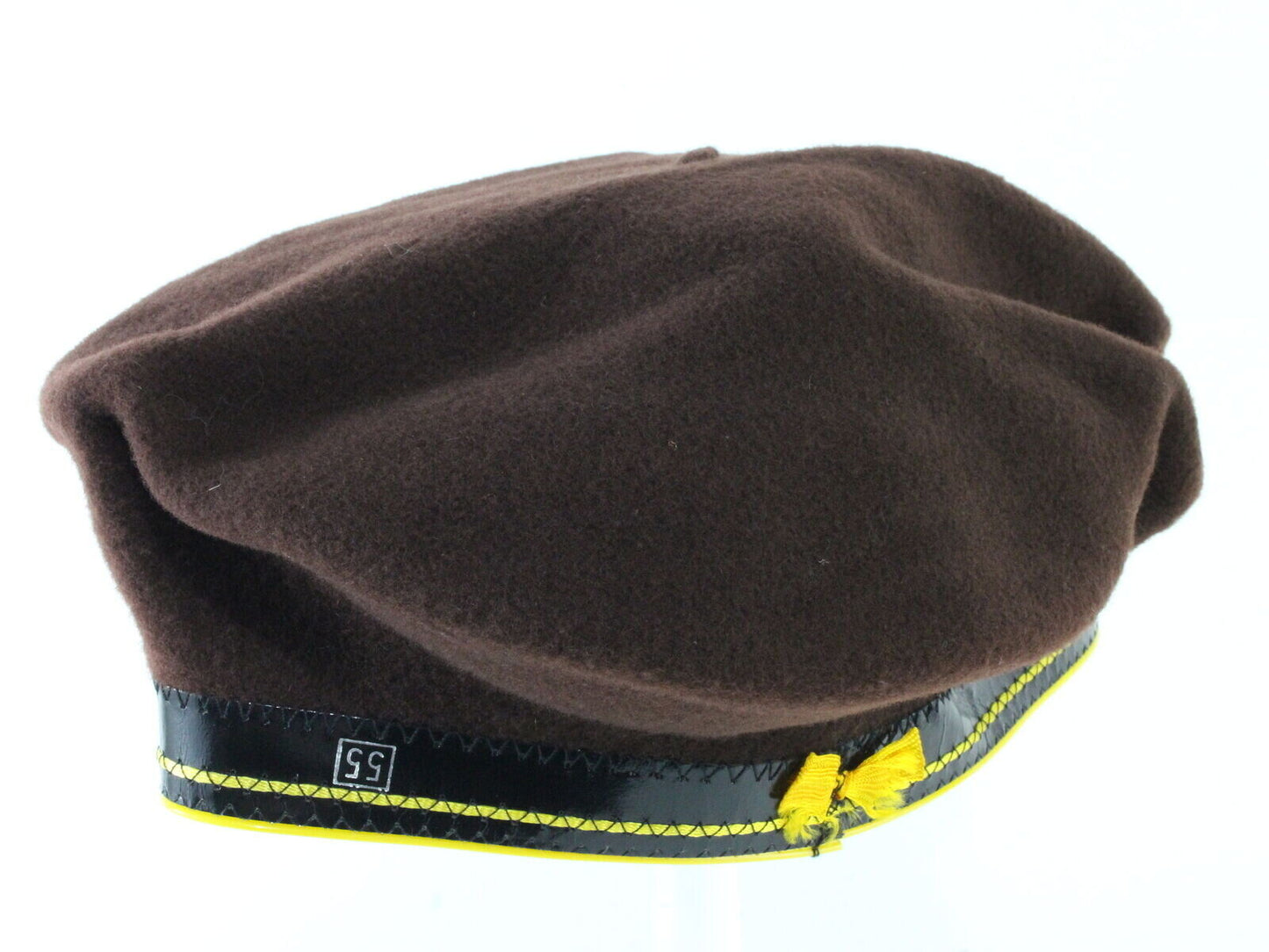 Basque Mens Brown Wool French Beret W/ Black And Yellow Band MULTIPLE SIZES