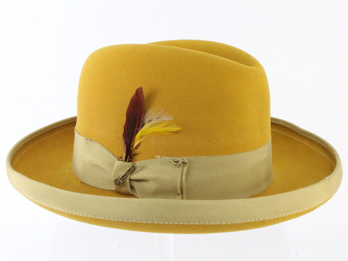 Biltmore Imperial Top Hatters Mens Mustard Felt Homburg W/ Feathers SIZES