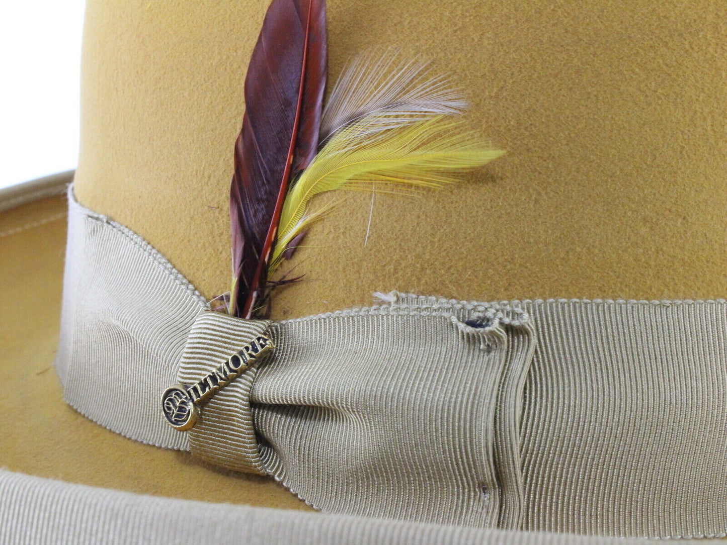 Biltmore Imperial Top Hatters Mens Mustard Felt Homburg W/ Feathers SIZES