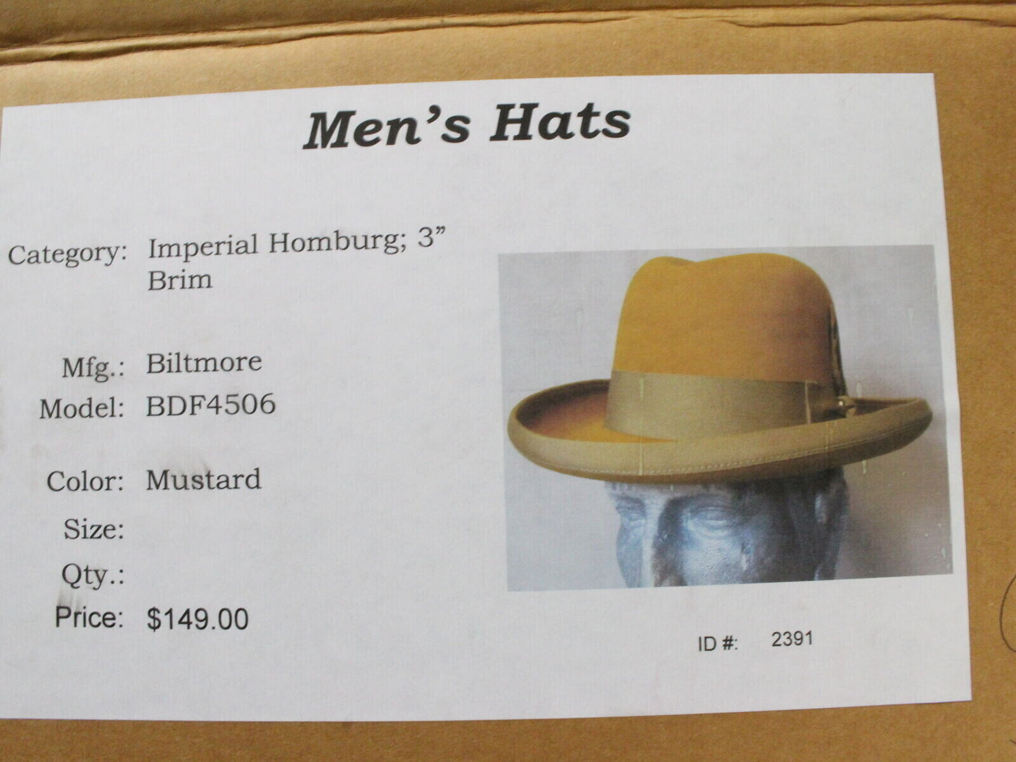 Biltmore Imperial Top Hatters Mens Mustard Felt Homburg W/ Feathers SIZES