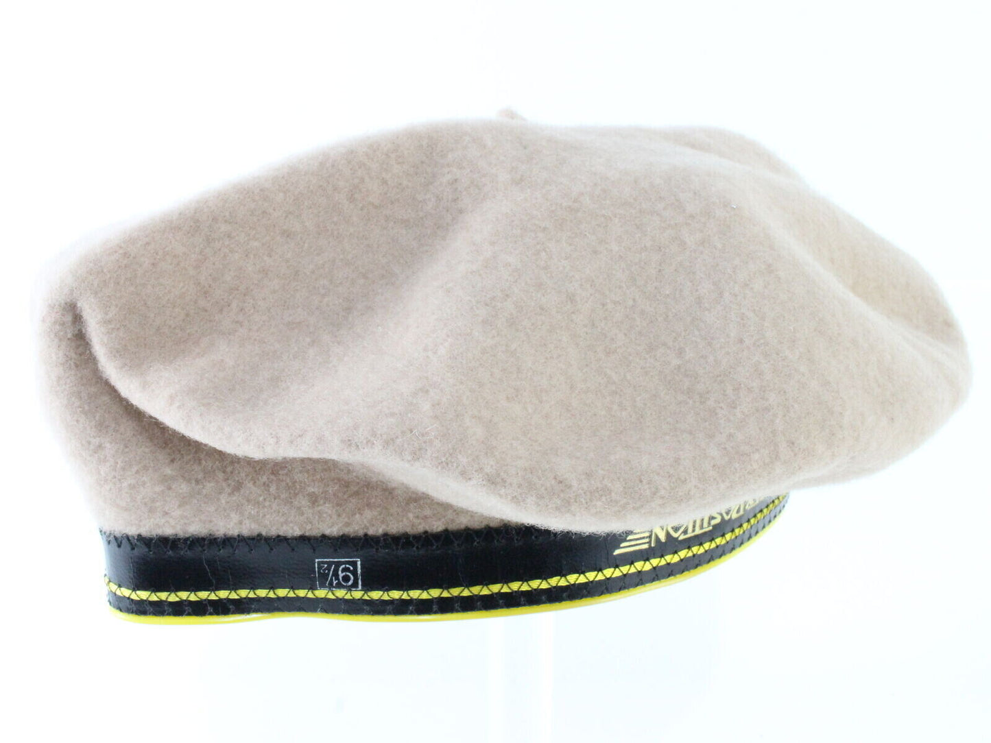 Basque Mens Tan Wool French Beret W/ Black And Yellow Band MULTIPLE SIZES