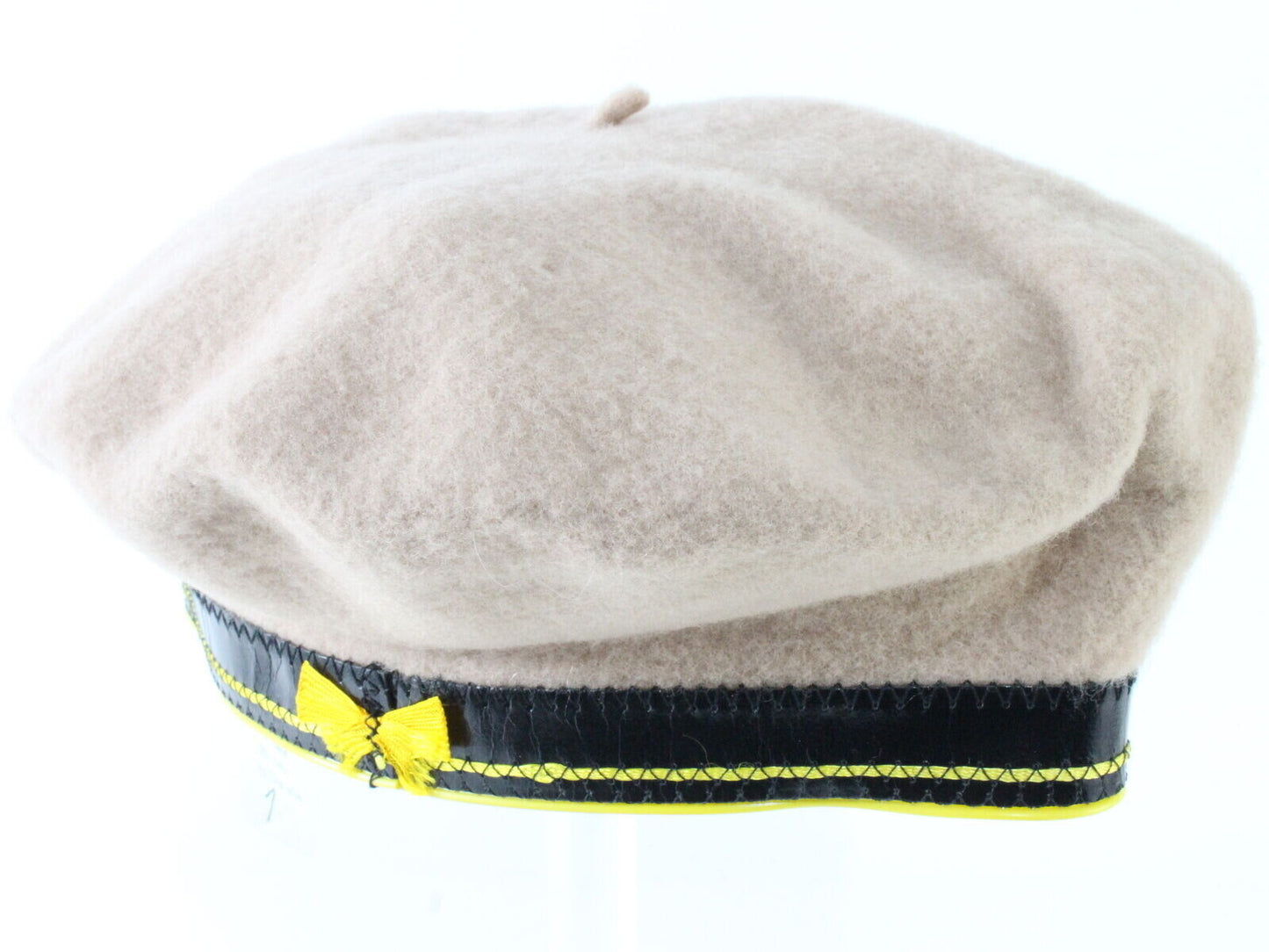 Basque Mens Tan Wool French Beret W/ Black And Yellow Band MULTIPLE SIZES