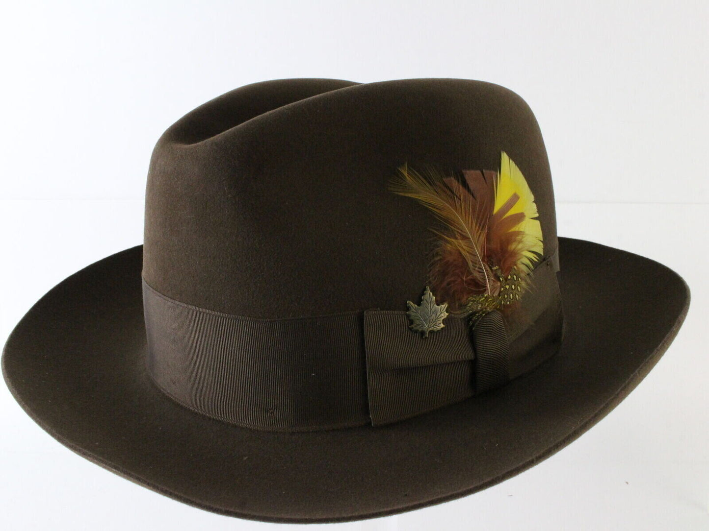 Biltmore Senator Mens Walnut Brown Felt Fedora W/ Feather MULTIPLE SIZES