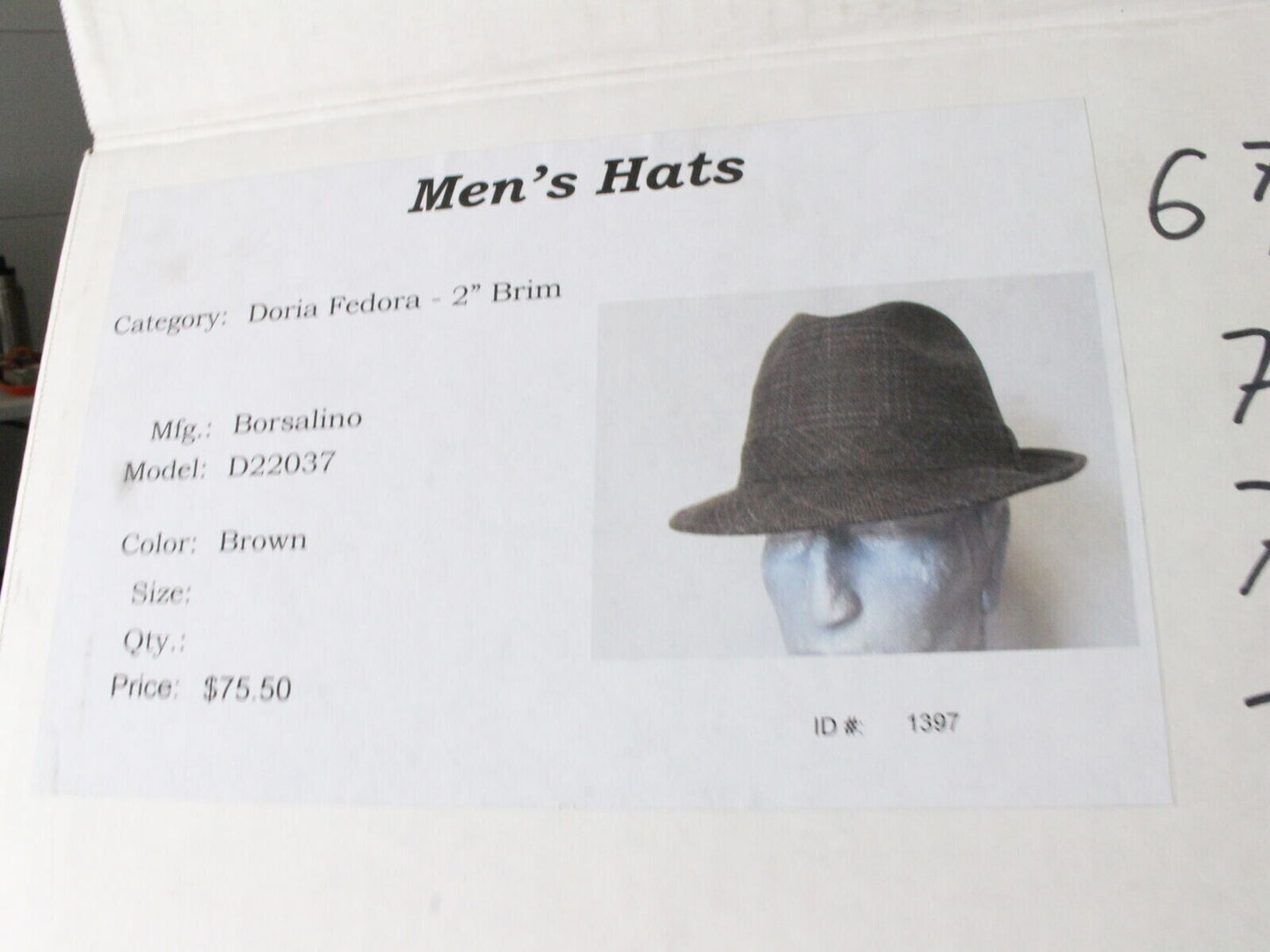 Doria Borsalino Mens Brown Plaid Wool Fedora MULTIPLE SIZE OPTIONS (EUROPE SIZES SHOWN)