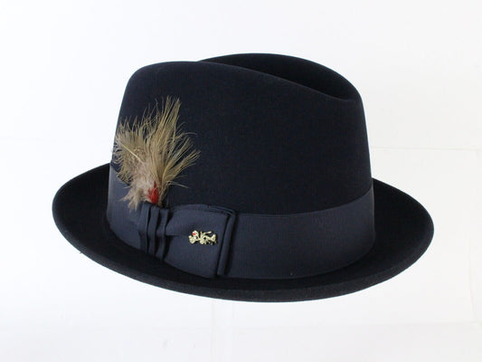 Golden Coach Dobbs Mens Seville Navy Felt Homburg W/feather MULTIPLE SIZES