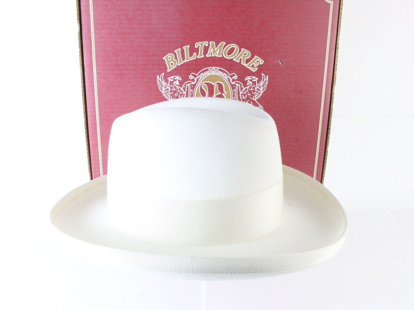 Biltmore Imperial Mens Eggshell White Felt Homburg W/ Yellow Feathers 7 56cm