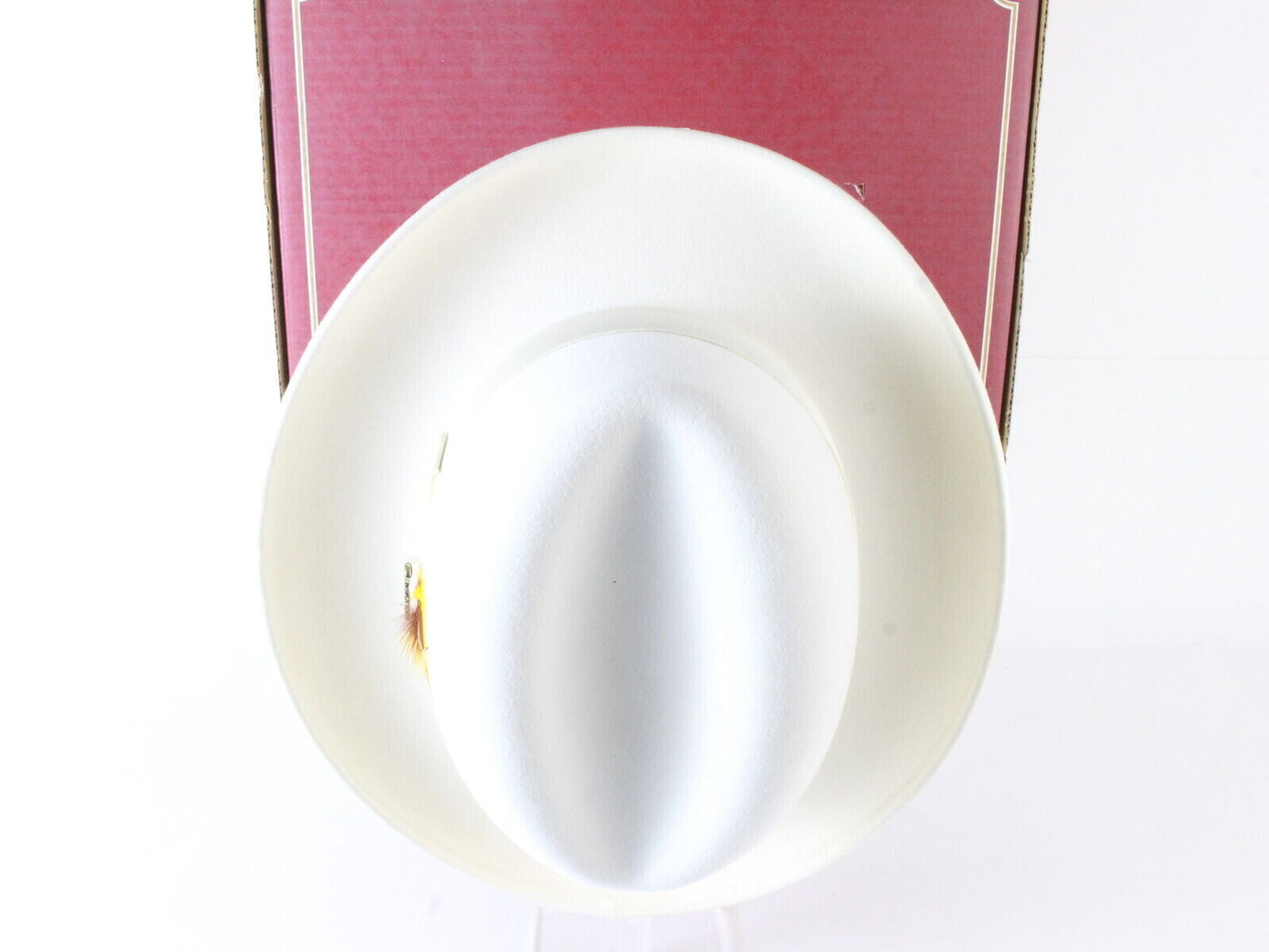 Biltmore Imperial Mens Eggshell White Felt Homburg W/ Yellow Feathers 7 56cm