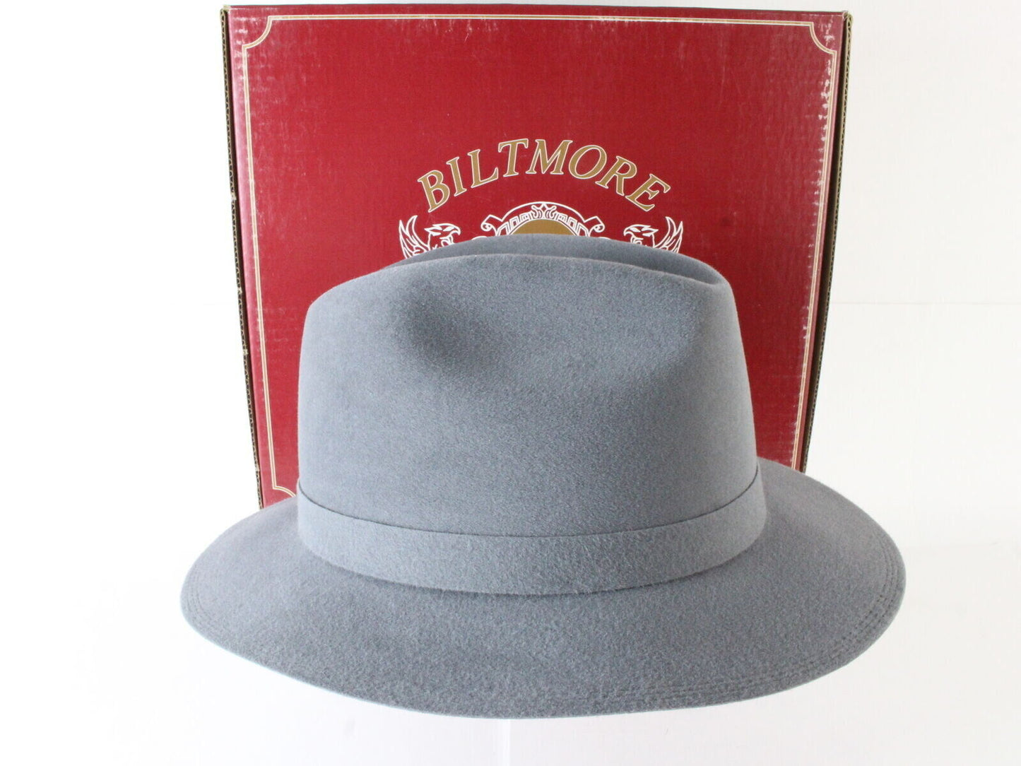 Biltmore TOP HATTERS Sterling Gray Felt Fedora W/ Blue Black Feathers 7 1/8 57cm